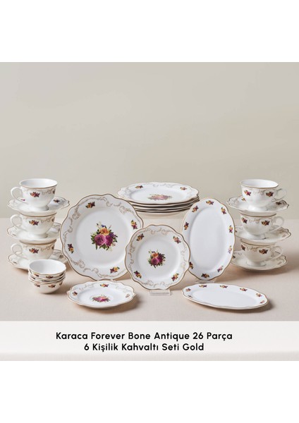 Forever Bone Antique 26 Parça 6 Kişilik Kahvaltı Seti Gold modelleri