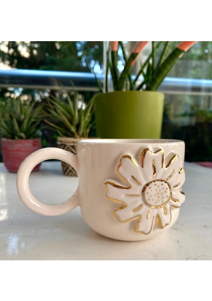 El Yapımı Seramik Gerçek 24K Altın Dekorlu Papatya Kupa fiyatları