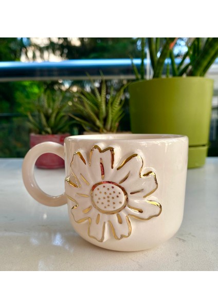 El Yapımı Seramik Gerçek 24K Altın Dekorlu Papatya Kupa modelleri