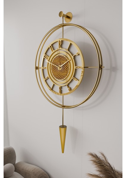 (Gold-Büyük Boy) - Özel Kadranlı Çark Lavinya - Kırılmaz Kadranlı (Mobilya) Metal Duvar Saati