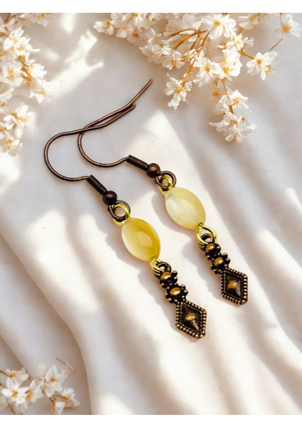 Esmer Doğal Taş Küpe 8mm Arpa Kesim – Minimal Kancalı Koyu Bakır Zamak Geometrik Küpe 5,5cm fırsatları