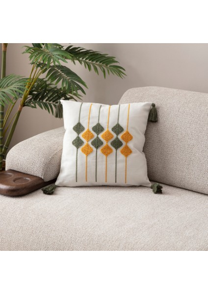 Comfort Punch Desenli Kırlent Kılıfı Kare Dekoratif Bohem Nakışlı Koltuk Yastık Kılıfı Panç 45X45