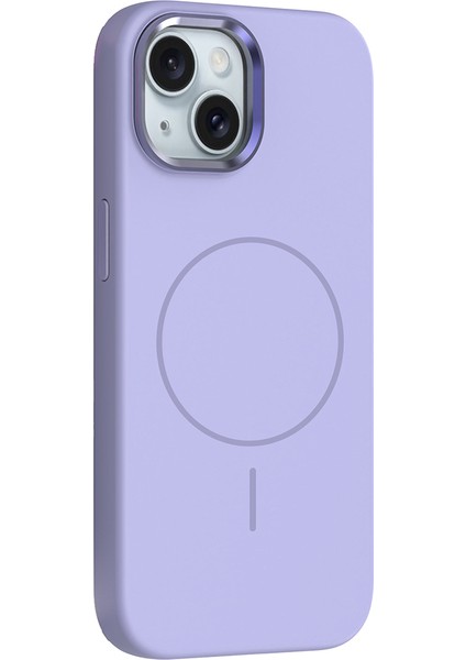 iPhone 14 Kılıf M-Safe Şarj Özellikli Metal Kamera Çerçeveli F10T Edi Silikon Kapak - Lila