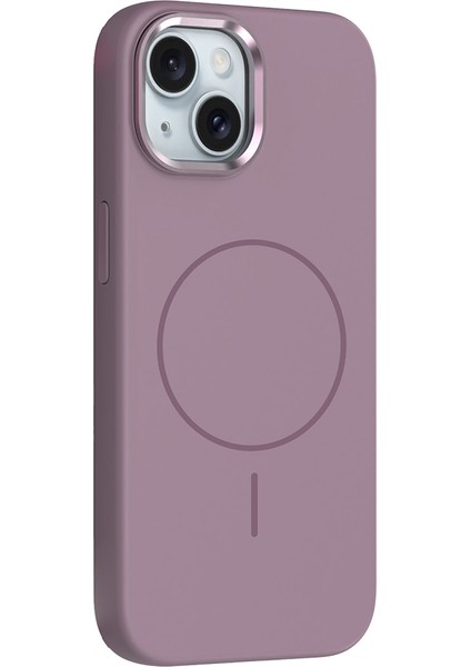 iPhone 14 Kılıf M-Safe Şarj Özellikli Metal Kamera Çerçeveli F10T Edi Silikon Kapak - Mor