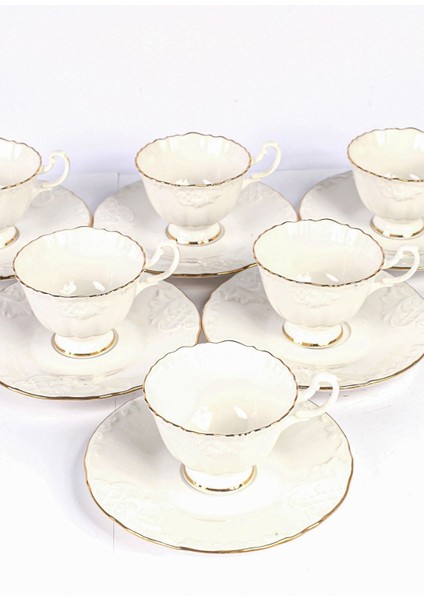 6 Kişilik Beyaz Porselen Kahve Fincan Takımı, Yaldızlı, Zarif Tasarım fiyatları