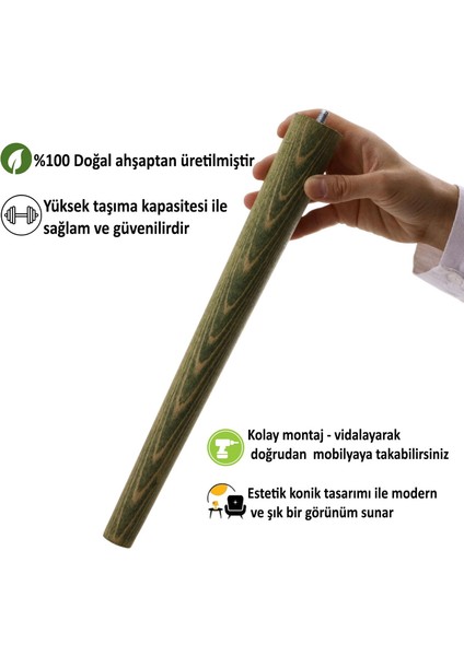 Ahşap Ayak 35 cm Orman Yeşili M8 Civatalı Bağlantı Aparatlı Mobilya Tabure Sehpa Masa Destek Ayağı modelleri