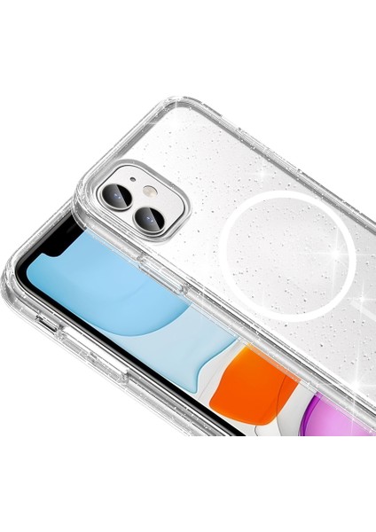 iPhone 11 Kılıf M-Safe Şarj Özellikli Parlayan Simli Saydam Renkli F10T Maris Kapak - Şeffaf fırsatları