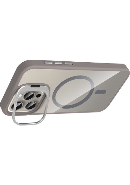 iPhone 15 Pro Kılıf Standlı ve Kamera Lens Hediyeli M-Safe Şarj Özellikli F10T Etro Kapak - Desert T