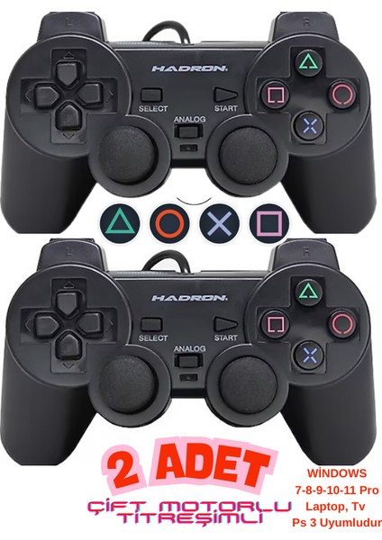 İkili Tek Usb Kablolu 1.5 Mt Joystick Gamepad Oyun Kolu Pc Ps3 Laptop Windows 7 8 9 10 11 Uyumludur