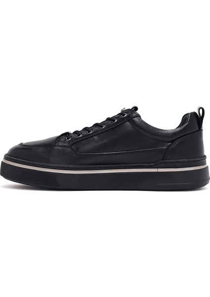 Erkek Siyah Bağcıklı Deri Sneaker 25WFD654918