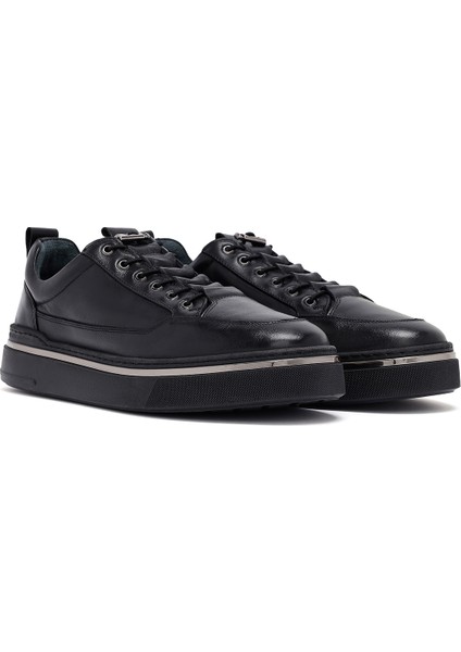 Erkek Siyah Bağcıklı Deri Sneaker 25WFD654918
