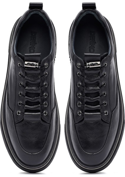 Erkek Siyah Bağcıklı Deri Sneaker 25WFD654918