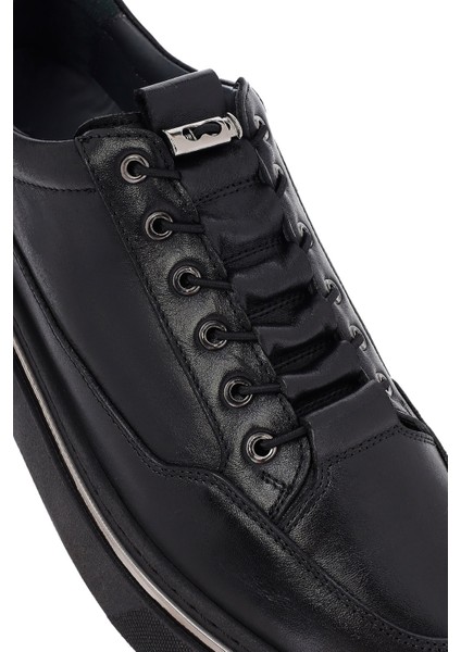 Erkek Siyah Bağcıklı Deri Sneaker 25WFD654918