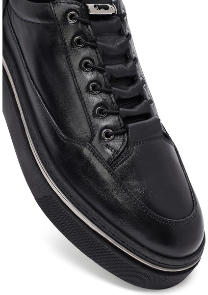 Erkek Siyah Bağcıklı Deri Sneaker 25WFD654918