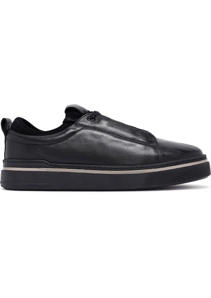 Erkek Siyah Bağcıklı Kalın Tabanlı Deri Sneaker 25WFD655018