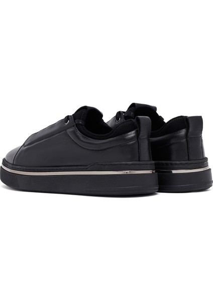 Erkek Siyah Bağcıklı Kalın Tabanlı Deri Sneaker 25WFD655018 indirimleri