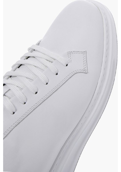 Erkek Beyaz Bağcıklı Deri Sneaker 25WFD610018