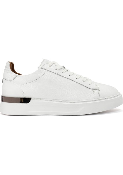 Erkek Beyaz Bağcıklı Kalın Tabanlı Deri Sneaker 25WFD6107FT