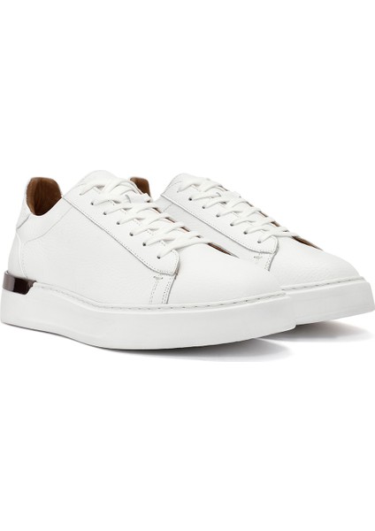 Erkek Beyaz Bağcıklı Kalın Tabanlı Deri Sneaker 25WFD6107FT modelleri