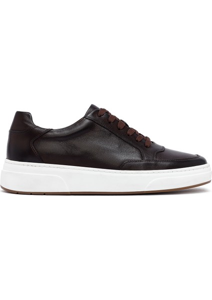 Erkek Kahverengi Bağcıklı Kalın Tabanlı Deri Sneaker 25WFD610618