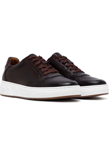 Erkek Kahverengi Bağcıklı Kalın Tabanlı Deri Sneaker 25WFD610618 modelleri