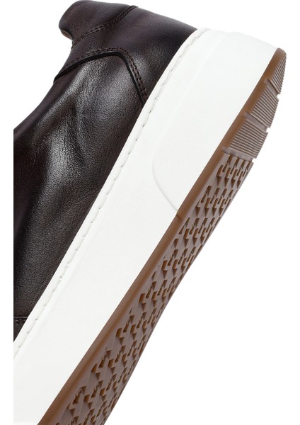 Erkek Kahverengi Bağcıklı Kalın Tabanlı Deri Sneaker 25WFD610618