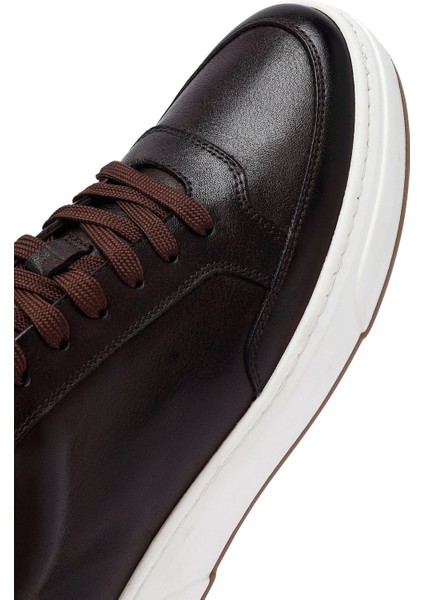 Erkek Kahverengi Bağcıklı Kalın Tabanlı Deri Sneaker 25WFD610618