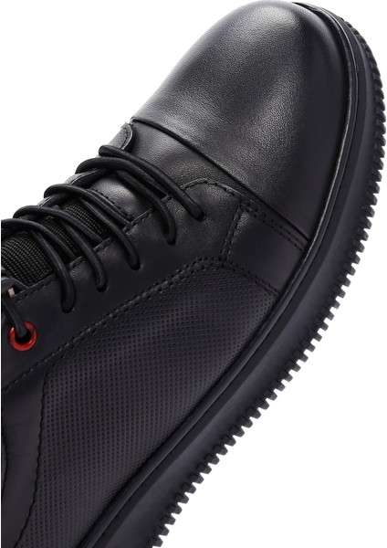 Erkek Siyah Bağcıklı Deri Sneaker 25WFD676026
