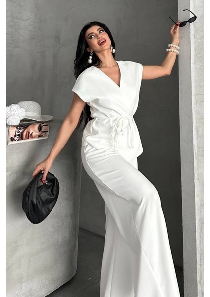 Kadın Ikili Alt Üst Takım Bağcıklı Bol Kesim Dökümlü Yazlık Kısa Kollu Kimono Ceket Palazzo Pantolon Takım modelleri