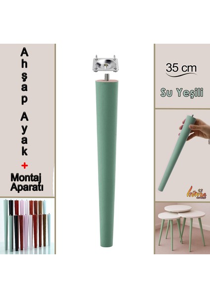 Ahşap Ayak 35 cm Su Yeşili M8 Civatalı Bağlantı Aparatlı Mobilya Tabure Sehpa Masa Destek Ayağı