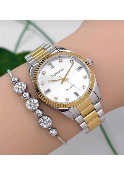 Rolex Kasa Çelik Kadın Kol Saati+Bileklik Hediye