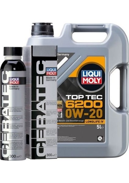 0W20 Motor Yağı Top Tec 6200 5 Lt ve Ceratec Seramik Motor Koruyucu 300 ml Yağ Bakım Seti