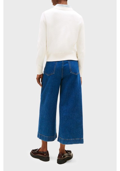 Baskılı Pamuklu Oversize Fit Yuvarlak Yaka Kısa Kazak Bayan Kazak WW0WW46267 Ya8 modelleri