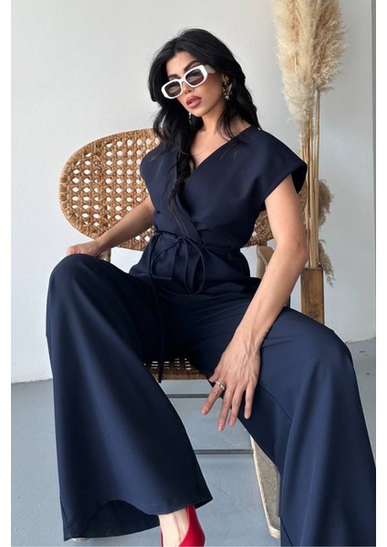 Kadın Ikili Alt Üst Takım Bağcıklı Bol Kesim Dökümlü Yazlık Kısa Kollu Kimono Ceket Palazzo Pantolon Takım indirimleri