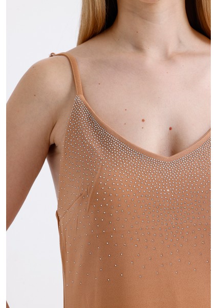 Taş Detaylı Uzun Askılı Elbise | ELB34521 Bej fırsatları