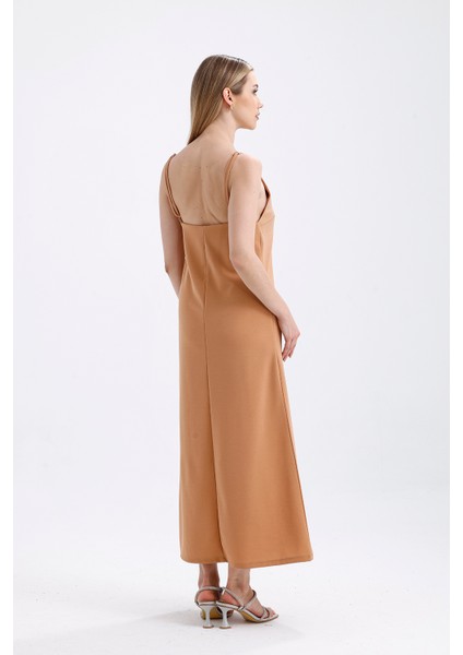Taş Detaylı Uzun Askılı Elbise | ELB34521 Bej indirimleri