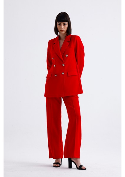 Kadın Takım Elbise Ceket ve Pantolon | TK34239 Kırmızı