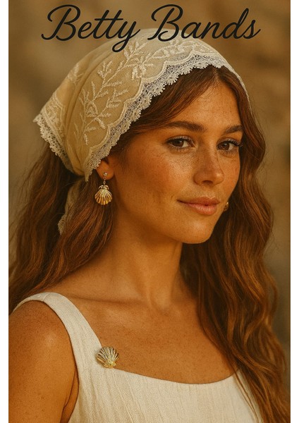 Betty Bands Krem Nakış Desenli Yazlık Bandana – Bağlamalı Model Üçgen Bağcıklı Form fiyatları