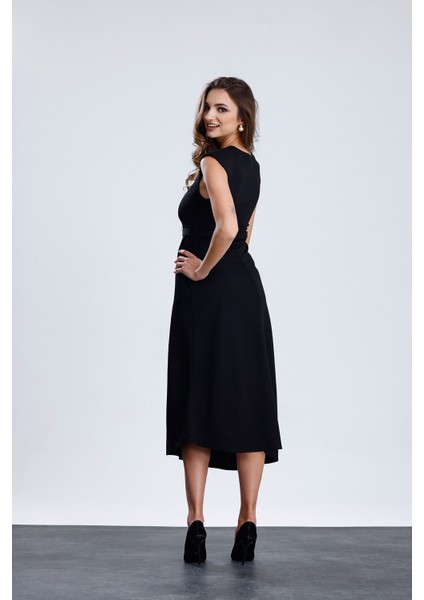 Vatkalı Kemer Detaylı Kolsuz Uzun Elbise | ELB36216 Siyah indirimleri