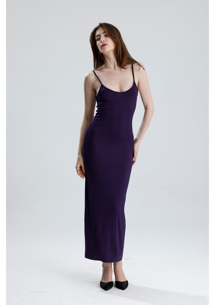 Yırtmaçlı Askılı Likralı Viskon Elbise | ELB35782 Mor fiyatları