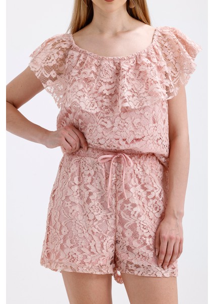 Astarlı Dantel Şort ve Bluz Takım | TKMT33683 Pudra indirimleri