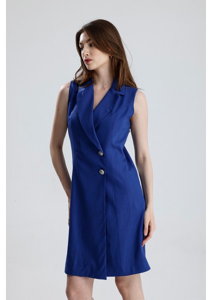 Içi Astarlı Kolsuz Hürrem Uzun Ceket Elbise | CKT35288 Saks-Saks