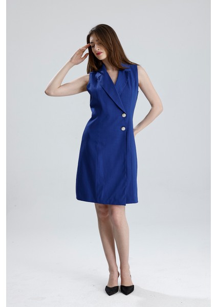 Içi Astarlı Kolsuz Hürrem Uzun Ceket Elbise | CKT35288 Saks-Saks modelleri