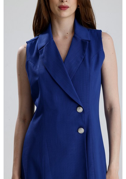 Içi Astarlı Kolsuz Hürrem Uzun Ceket Elbise | CKT35288 Saks-Saks fırsatları