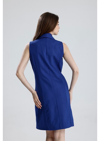 Içi Astarlı Kolsuz Hürrem Uzun Ceket Elbise | CKT35288 Saks-Saks indirimleri