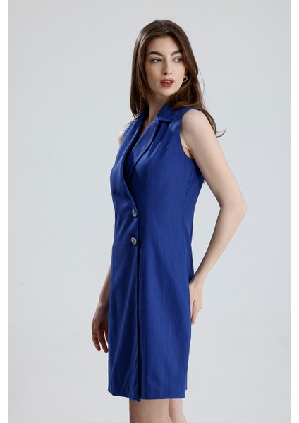 Içi Astarlı Kolsuz Hürrem Uzun Ceket Elbise | CKT35288 Saks-Saks