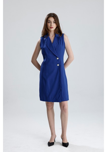 Içi Astarlı Kolsuz Hürrem Uzun Ceket Elbise | CKT35288 Saks-Saks