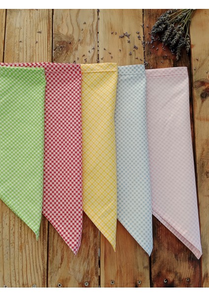 Yaz Renkleri Kareli Pamuklu Bağlamalı Bandana – Üçgen Bandana