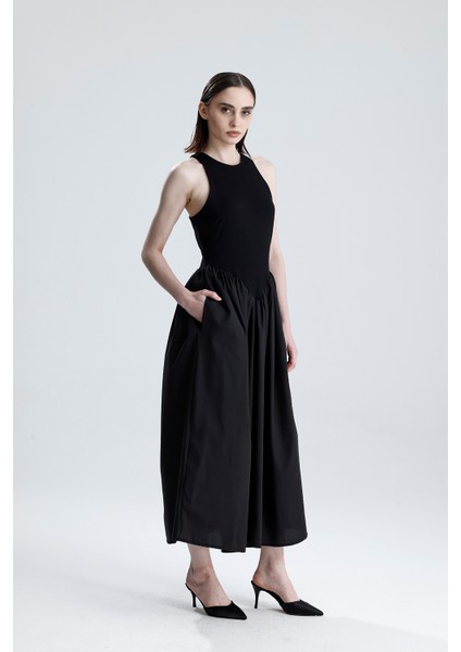 Alt Dokuma Üst Türlü Viskon Kolsuz Elbise | ELB36288 Siyah fiyatları