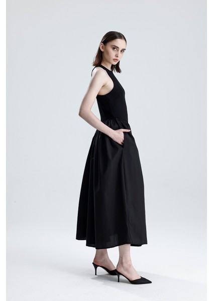 Alt Dokuma Üst Türlü Viskon Kolsuz Elbise | ELB36288 Siyah modelleri